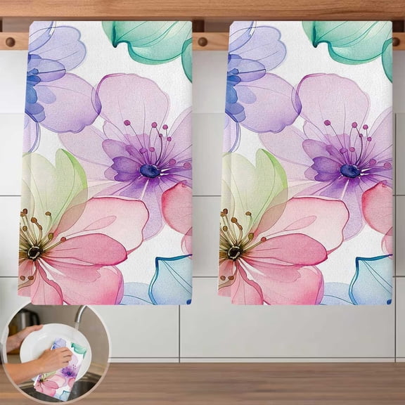 Colorful Floral Pattern Kitchen Dish Cloth - 2 Piece Set, 40x60cm Reusable & Absorbent Cleaning Towels, Durable Dish Wipes for Kitchen, Bathroom, Household Cleaning Needs