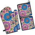 thumbnail image 1 of Colorful Floral Pattern Kitchen Oven Mitt and Pot Holder Sets 4 Pcs for Baking, Cooking and Grilling, Heat Resistant Up To 392 °F, 1 of 7