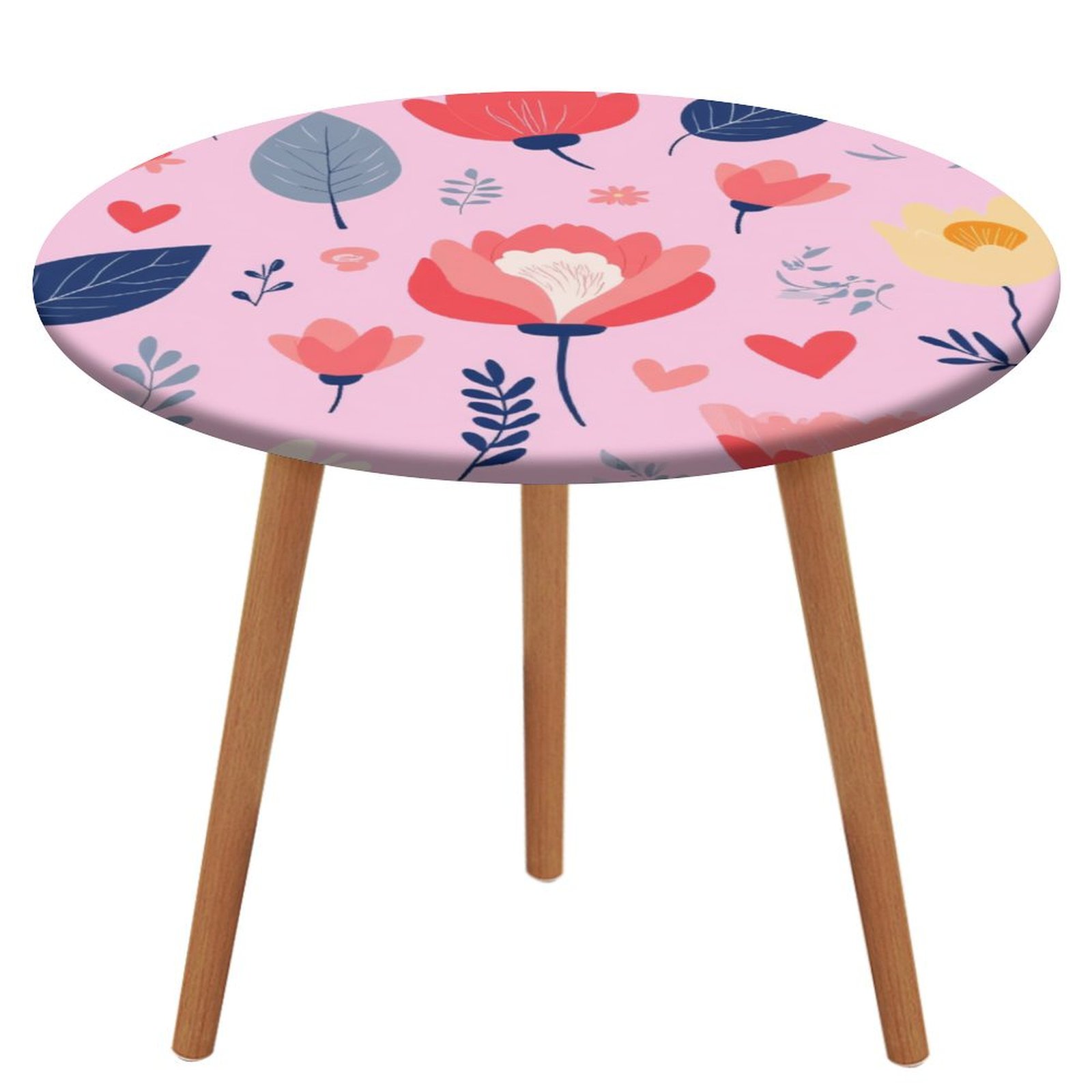 Colorful Floral Pattern on Pink Background Pattern Round Tablecloth ...