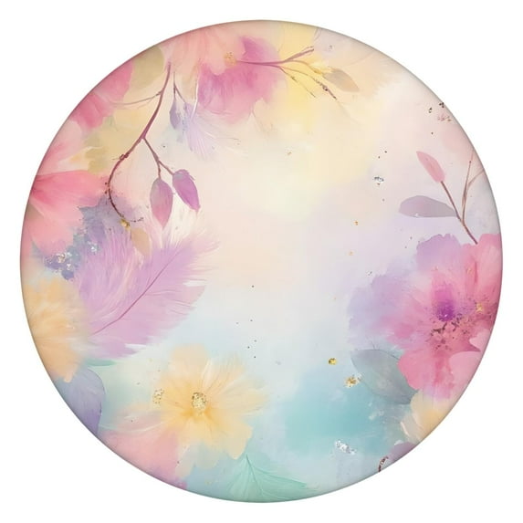 Colorful Floral Pattern Round Fitted Tablecloth with Elastic Edge,Dining Table Cover Waterproof,Outdoor Round Tablecloth for Camping,Dining,Indoor and Outdoor