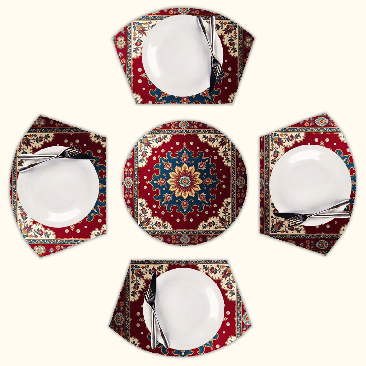 Colorful Floral Pattern Round Table Placemats Set Of 5 Wedge Table Mats ...