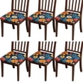 thumbnail image 1 of Colorful Floral Pattern Seat Covers for Dining Room Chairs Set Of 6,Stretch Printed Washable Chair Seat Cover with Elastic Ties and Button,Removable Waterproof Couch Cushion Covers, 1 of 6