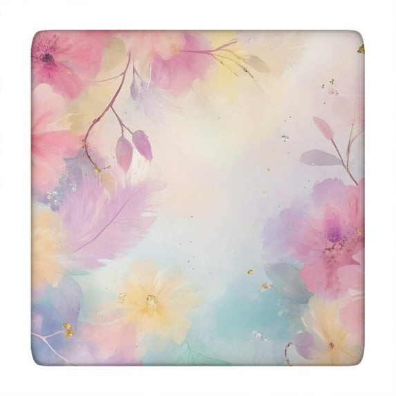 Colorful Floral Pattern Square Fitted Tablecloth with Elastic Edge,Square Table Cover,Washable Elastic Table Cover for Home Kitchen Party Decor 34"x34"