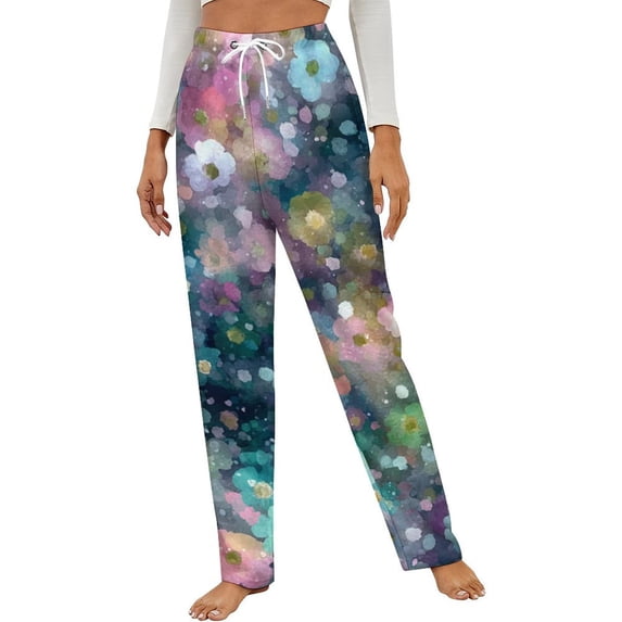 Colorful Floral Pattern Winter Female Pants Flannel High Waist Women Pants Lady Warm Straight Leg Plush Trousers