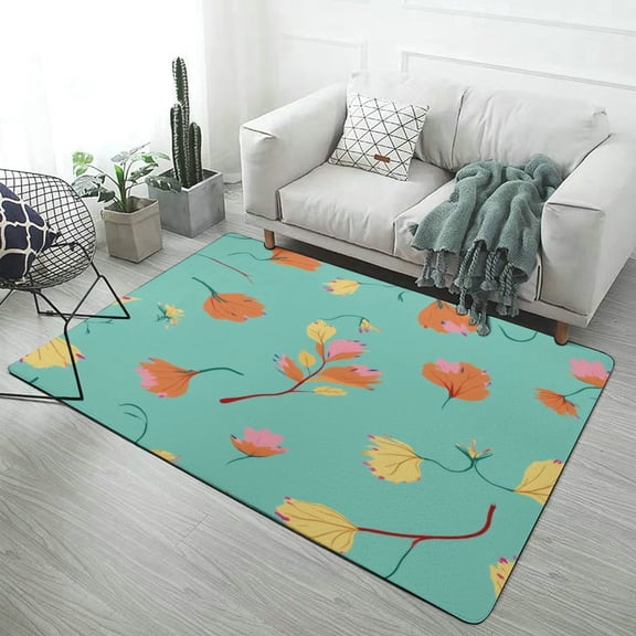 Colorful Floral Pattern on Mint Background Home Decor Living Room Carpet Non-slip Hotel Lobby Floor Mat Kitchen Bedroom Entrance Doormat Mats