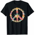 Colorful Floral Peace Sign Love Peace Jesus Groovy Hippie T-Shirt for ...