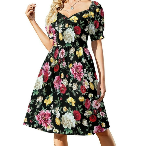 Colorful Floral Print Dress Sexy V Neck Modern Flowers Cute Dresses Female Street Wear Custom Oversized Casual Dress Gift