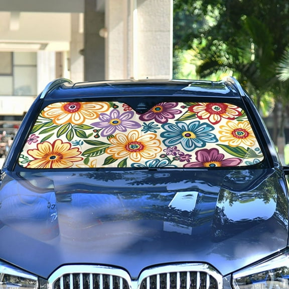Colorful Floral Print Flowers Automotive Front Car Windshield Sun Shade Reflector Foldable for Front Fit for Cars Truck SUVs