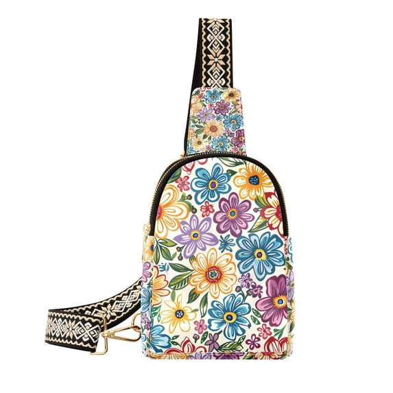 Colorful Floral Print Flowers Crossbody Bags Backpack Chest Bag Shoulder Bag Waist Bag for Outdoor Travel Hiking Fitness Cycling