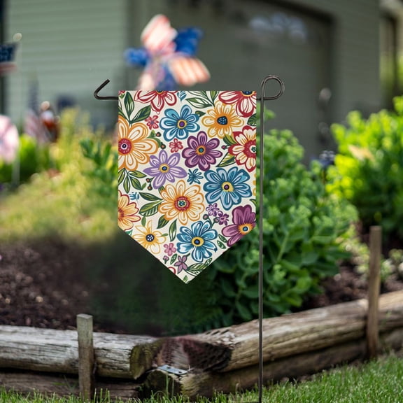 Colorful Floral Print Flowers Garden Flag 18" x 12.5" Double Sided Yard Lawn Outdoor Decor Small Yard Flags