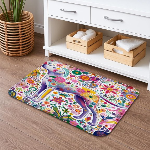 Colorful Floral Quick Dry Bath Mat, Non Slip Absorbent Shower Rug, Artistic Flannel, Washable Bathroom Toilet Restroom Decor, 16x24 Inch