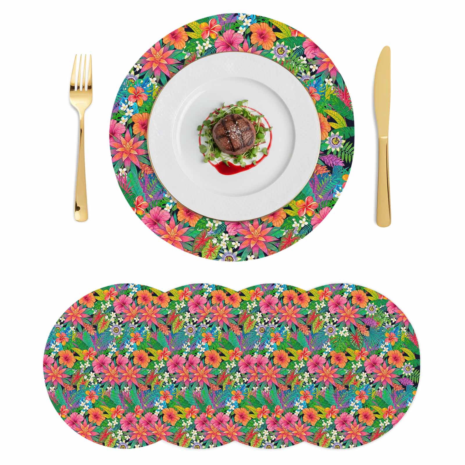 Colorful Floral Round 13 Inch Placemats Set of 4, Summer Botanical ...