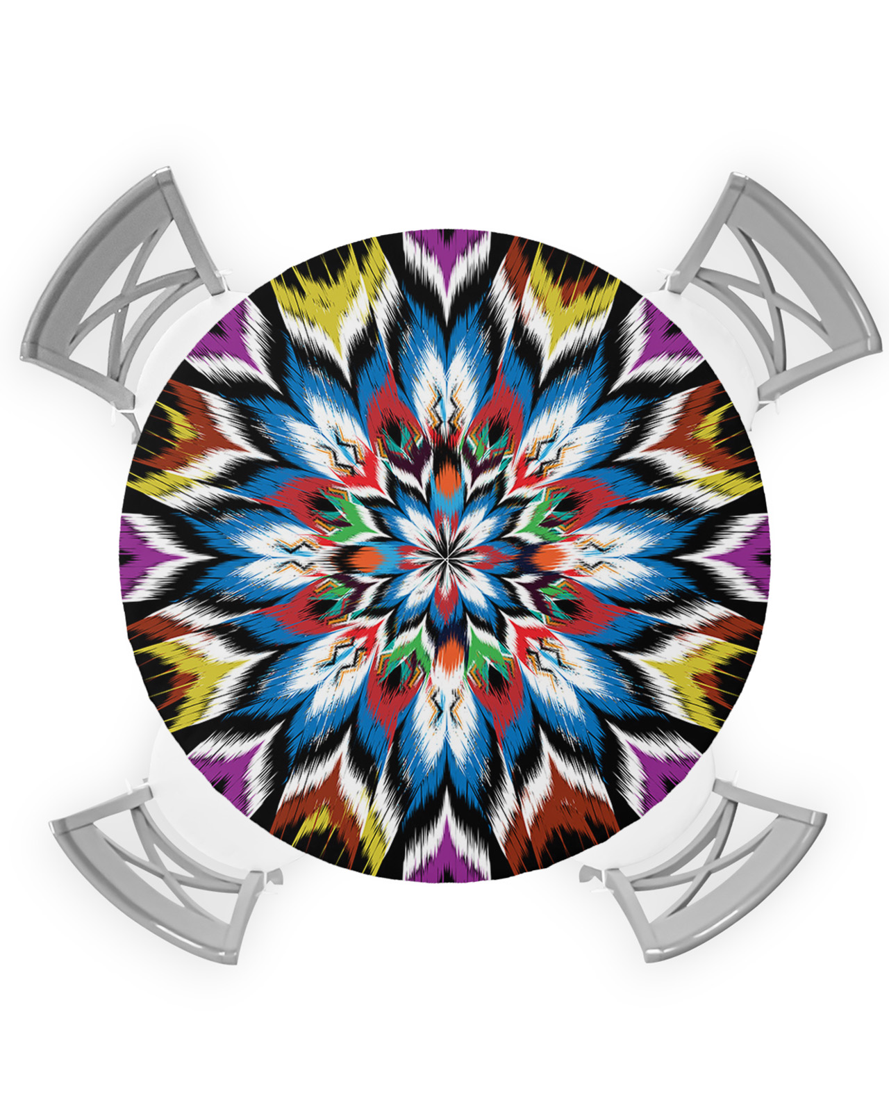 Colorful Floral Round Fitted Tablecloths Table Cover, Ethnic Boho