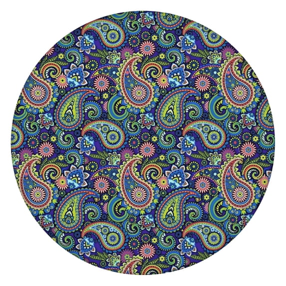 Colorful Floral Round Tablecloth with Elastic Hem, Boho Chic Design for Dining Kitchen Decor, Fits 52 to 56 Inch Tables