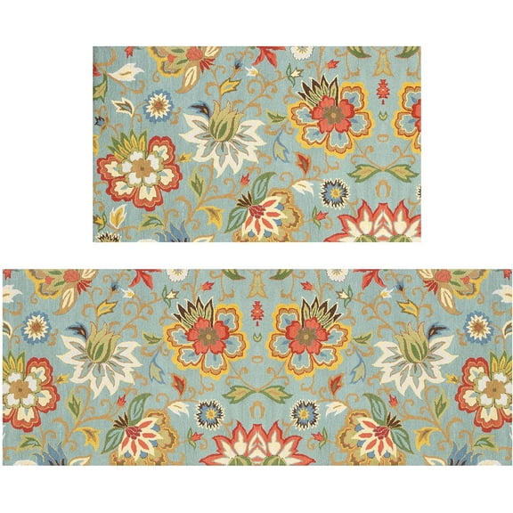 Colorful Floral Rug for Kitchen Mats for Floor 2 Piece, Anti Fatigue Floor Mat for Kitchen, Kitchen Floor Mats for in Front of Sink and Boho Kitchen Matt for Standing for Kitchen Decor 17"X30"+17"X47"