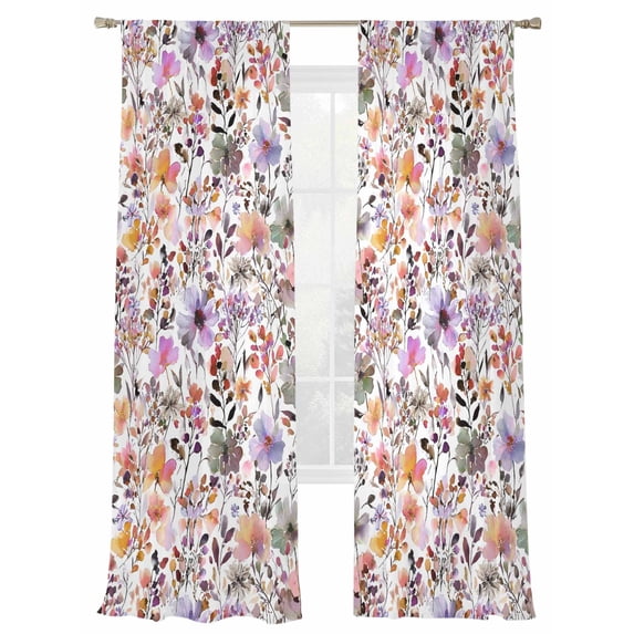 Colorful Floral Sheer Curtains 2 Panels Set Watercolor Spring Colorful Wildflowers Leaves Plant ... - Rare Plant Inspired Curtains