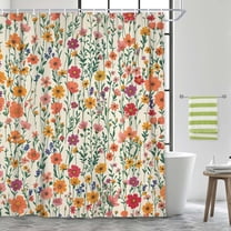 Colorful Floral Shower Curtain, Retro Pink Cute Boho Flower Leaves Shower Curtains for Bathroom, Modern Watercolor Wildflower Bath Fabric Shower Curtain Set with Hooks, 72X72in