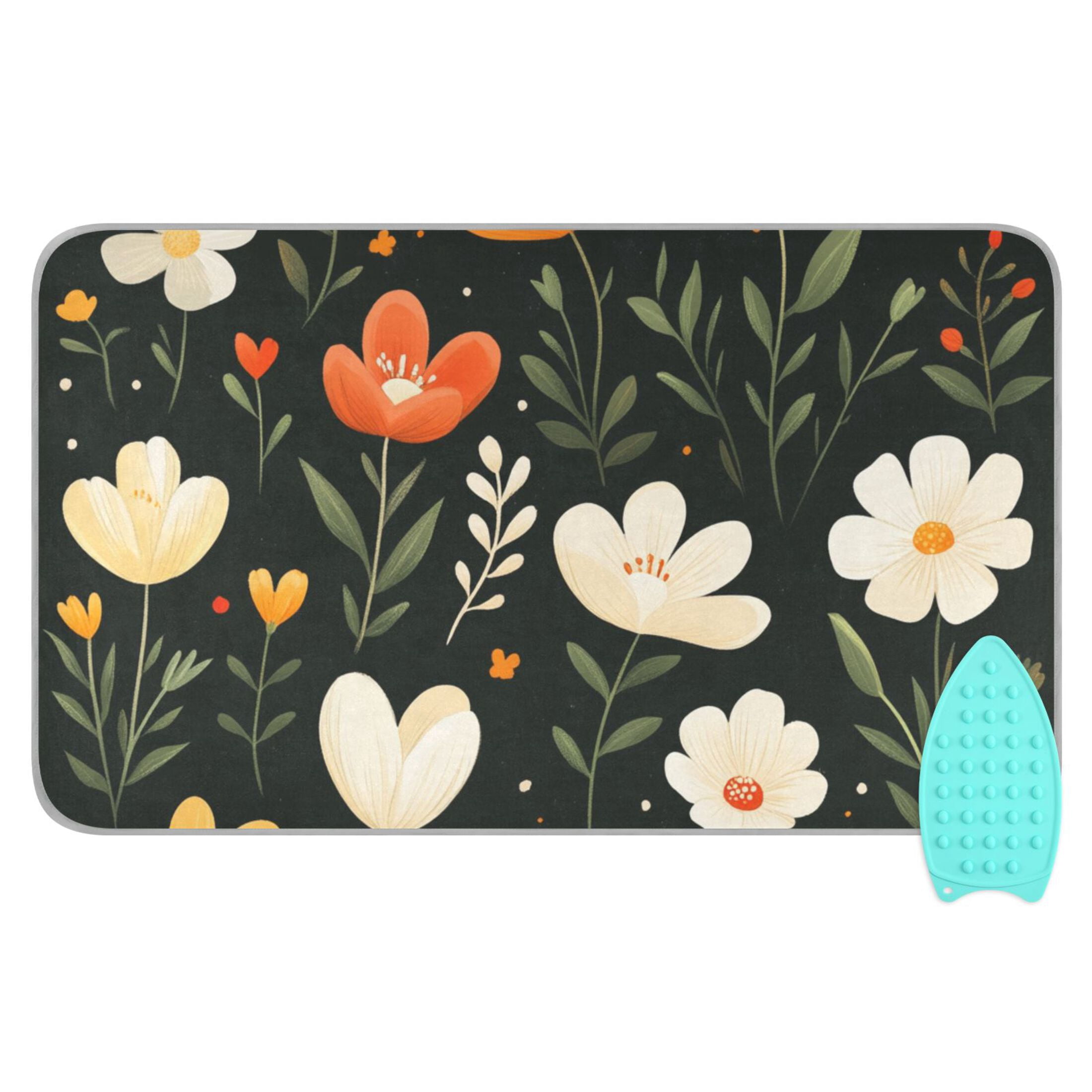 Colorful Floral Simple Ironing Mat Blanket for Table Top Travel Portable Ironing Board Pad 47.2x27.6 Inch