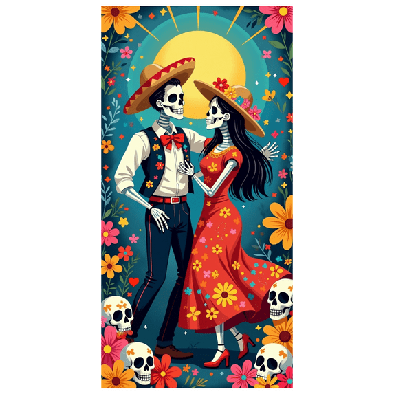 Colorful Floral Skeleton Banner Day of the Dead Mexican Decorations for Festival Celebration Party