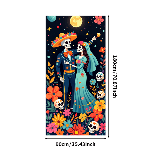 Colorful Floral Skeleton Banner Day of the Dead Mexican Decorations for Festival Celebration Party