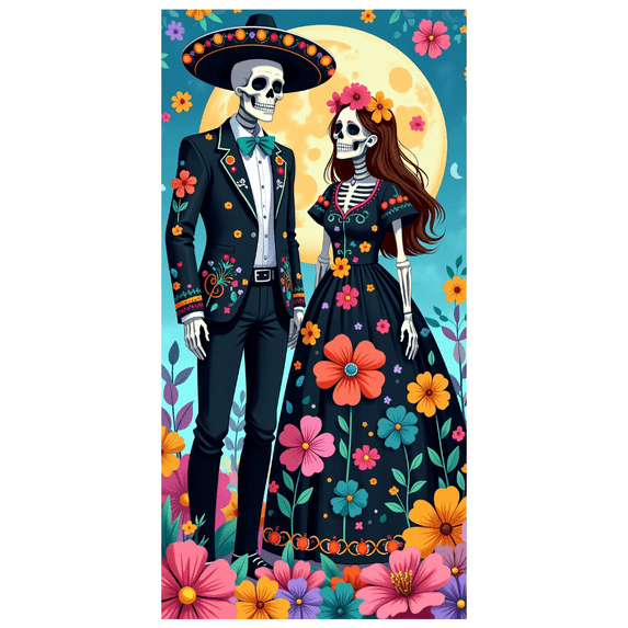 Colorful Floral Skeleton Banner Day of the Dead Mexican Decorations for Festival Celebration Party