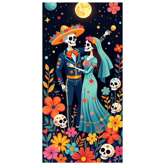 Colorful Floral Skeleton Banner Day of the Dead Mexican Decorations for Festival Celebration Party