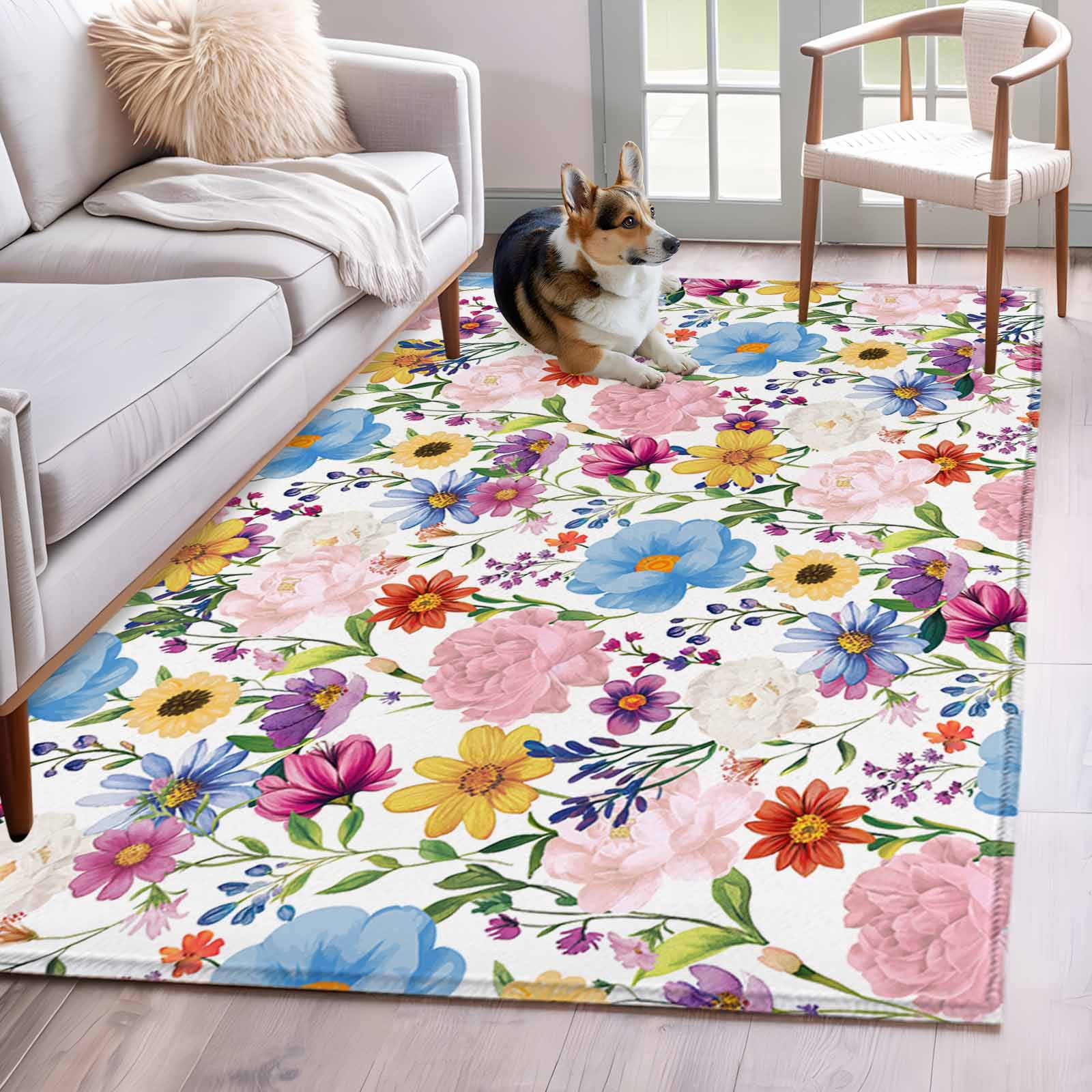 Colorful Floral Spring Area Rug 3x5 FT, Non Slip Entryway Bedside ...