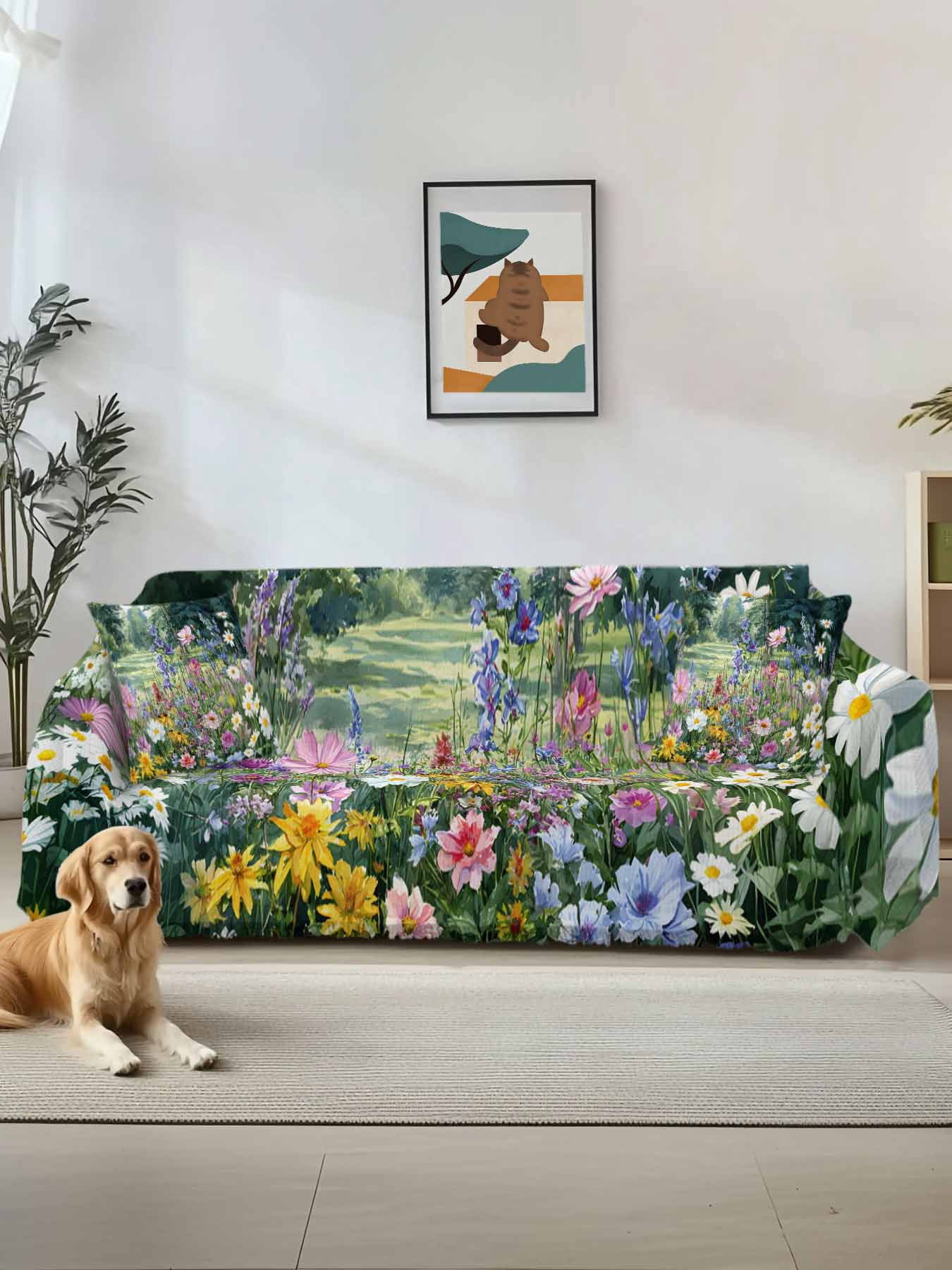 Colorful Floral Spring Couch Cover Sofa Covers 3 Cushion Sectional ...