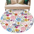 thumbnail image 1 of Colorful Floral Spring Large Area Rugs for Bedroom Living Room, Soft Non Slip Carpet Bedside Rug, Country Watercolor Botanical Round Floor Cover Kitchen Accent Rug 5' for Dining Room/Office, 1 of 9