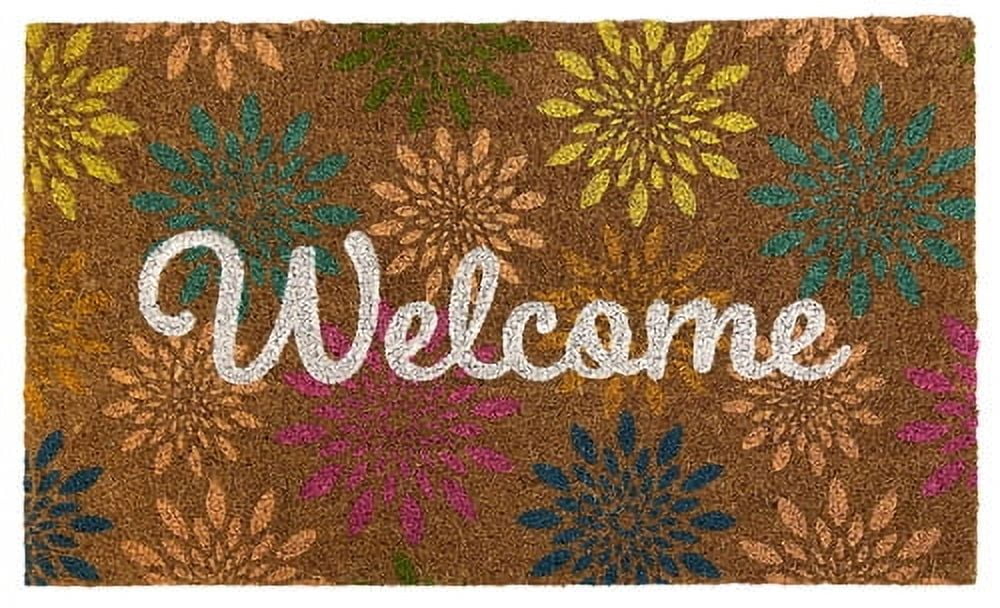 Colorful Floral Coir Doormat with Rubber Backing for Outdoor Use