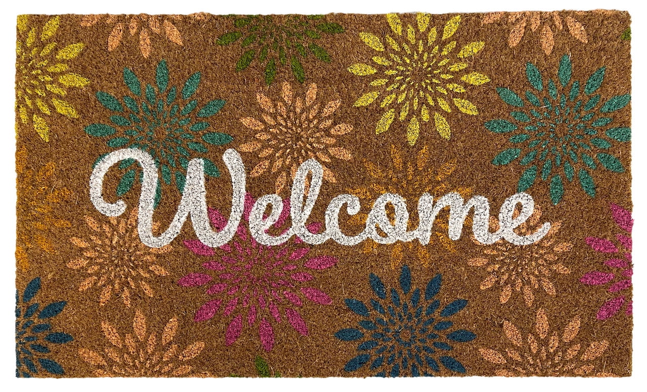 Colorful Floral Coir Doormat with Rubber Backing for Outdoor Use