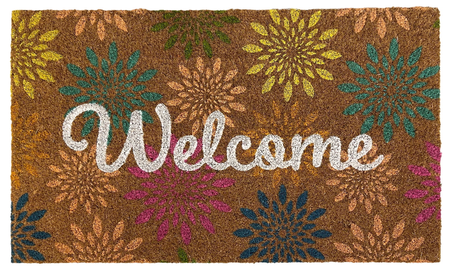Colorful Floral Coir Doormat with Rubber Backing for Outdoor Use
