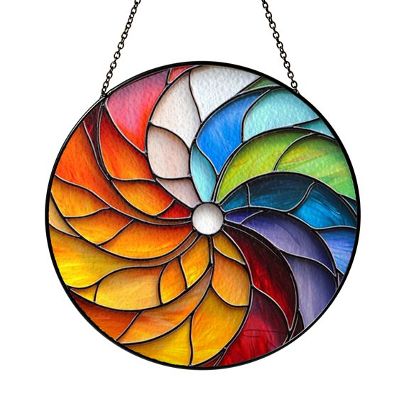 Colorful Floral Stained Look Glass Panel Window Decor Vibrant Blossom Art