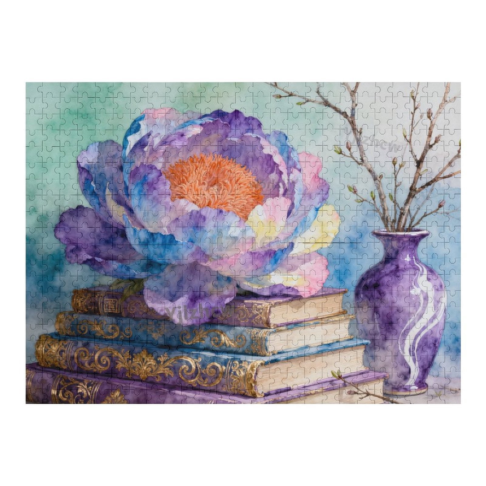 Colorful Floral Still Life with Purple Vase Wooden Jigsaw Puzzle 1000 ...