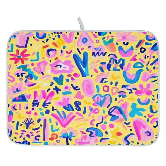 Colorful Floral Strokes Dish Drying Mat for Kitchen, Quick Drying Absorbent Soft Durable 16" x 18"
