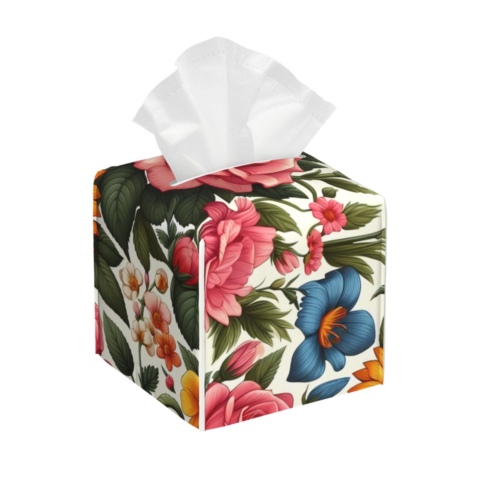 Colorful Floral Sunflower Daisy A Leather Tissue Box Cover Square