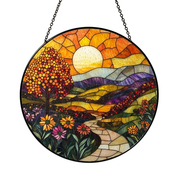 Colorful Floral Sunset Faux Stained Glass Window Decor2001