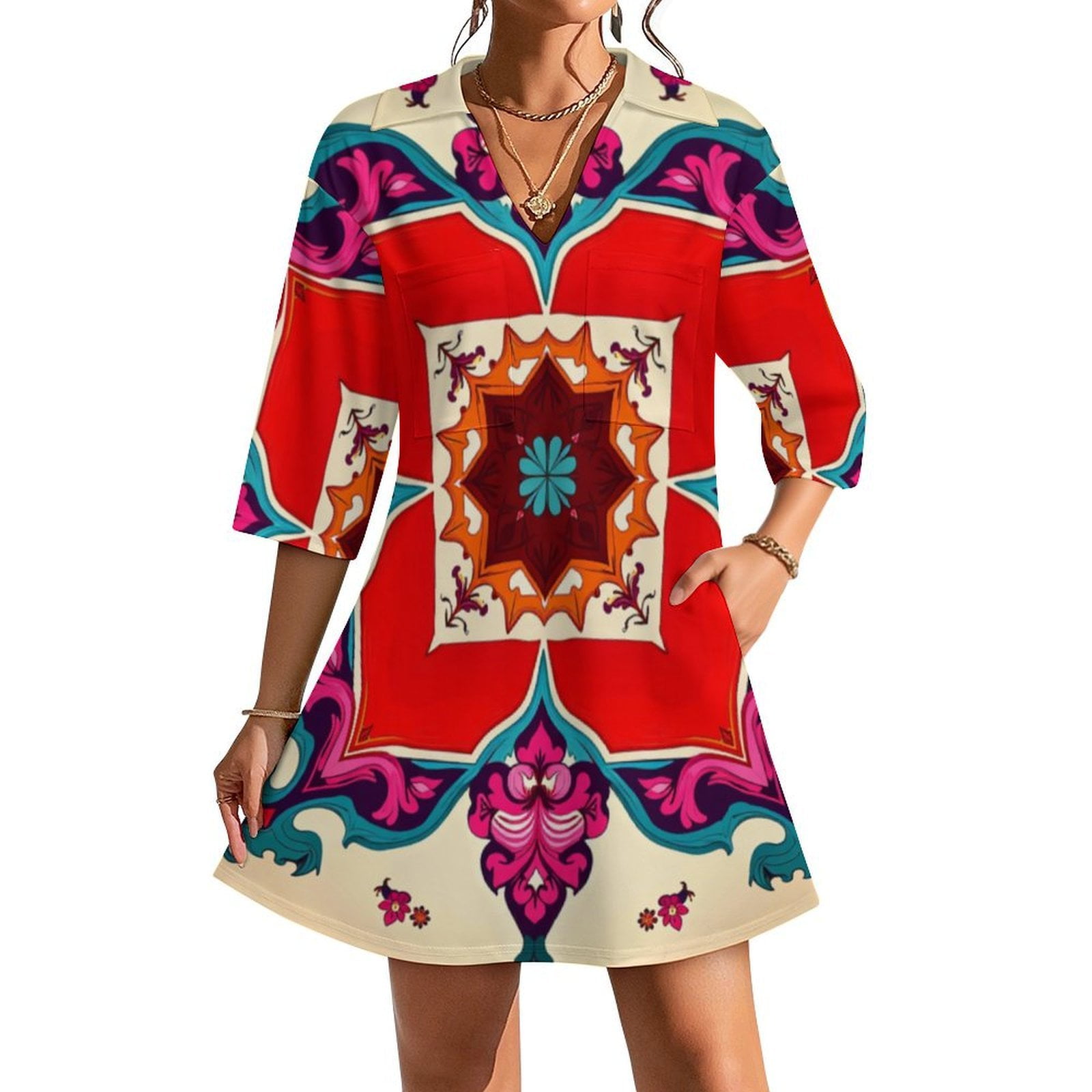Girls Cowprint  3/4 Sleeve Dress with Oversize Pockets by Ladybug Dezignz main image 1