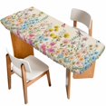 thumbnail image 1 of Colorful Floral Table Cloths for 8 Foot Rectangle Tables, Farmhouse Country Dragonfly Butterfly Flower Patio Waterproof Elastic Fitted Tablecloths, Washable Rectangular Table Cover for Camping, 1 of 8