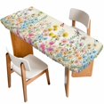 thumbnail image 1 of Colorful Floral Table Cloths for 8 Foot Rectangle Tables, Farmhouse Vintage Dragonfly Butterfly Flower Patio Waterproof Elastic Fitted Tablecloths, Washable Rectangular Table Cover for Camping, 1 of 8