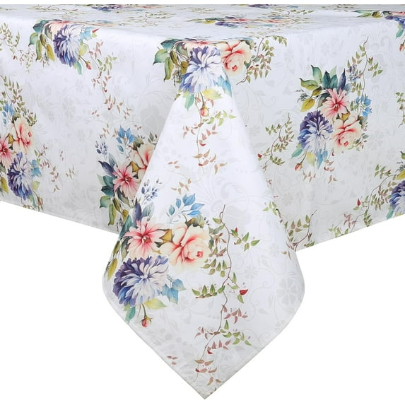 Colorful Floral Tablecloth, Waterproof Flower Table Cloth for Rectangle Tables, Wrinkle Resistant Decorative Table Cover for Kitchen Dining Parties Picnic (54 * 72in)