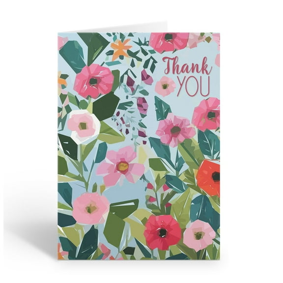 Colorful Floral Thank You Note Card - 10 Note Cards with Envelopes - B14418