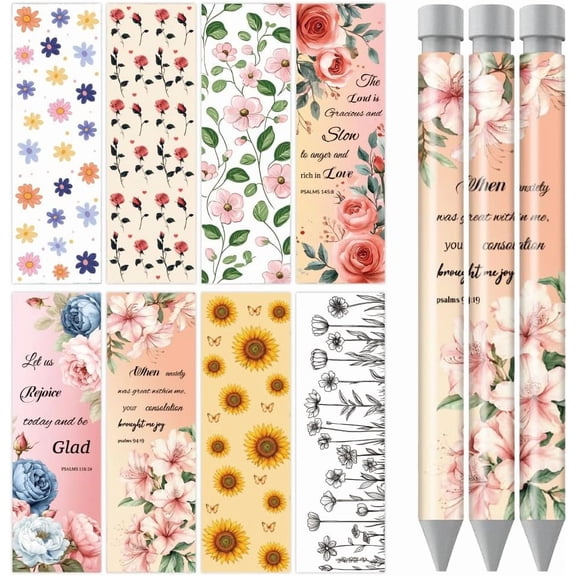 Colorful Floral UV DTF Pen Wraps Transfer Sticker 48 Sheets Floral Vibrant Waterproof HD Print UV DTF Pen Adhesive Decals Personalized DIY Rub on Transfer Decals