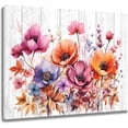 thumbnail image 1 of Colorful Floral Wall Art for Living Room,Pink Watercolor Flower Plant on Farmhouse Wood Canvas Wall Art Country Wildflower Framed Wall Art for Bedroom Bathroom Home Wall Decor,12L X 16W inches, 1 of 6
