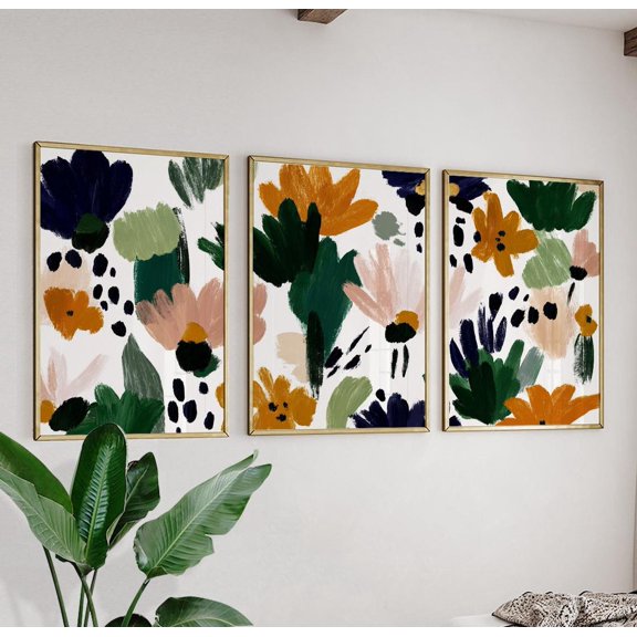 Colorful Floral Wall Art Prints Set With Modern Flower Triptych Decor