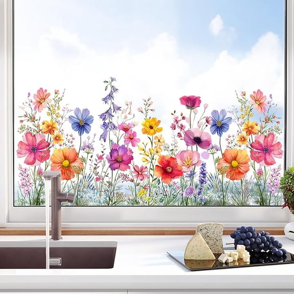 Colorful Floral Wall Decals, Peelable, Large Floral Murals, Suitable For Living Rooms, Bedrooms, Bathrooms, Doors, Etc., Vinyl Wall Decals, 8.3*23.6 Inches, 1 Piece.