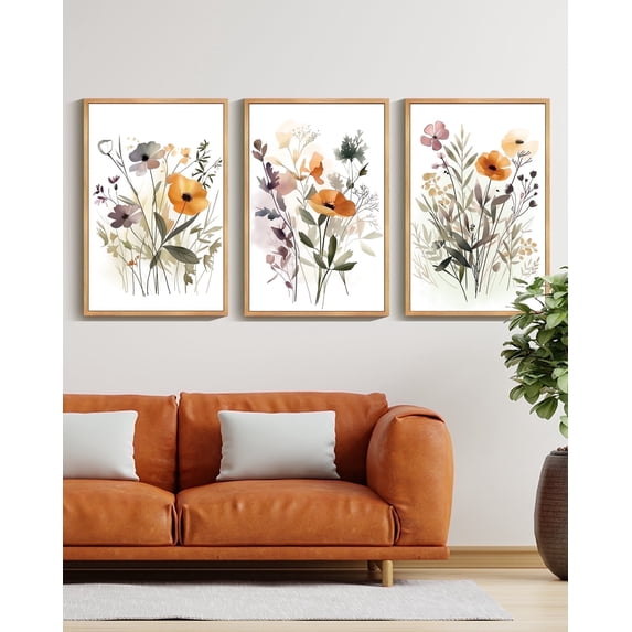 Colorful Floral Wall Hanging Decor Flower Wall Decor Botanical Pictures Framed Canvas Wall Art for Office Dining Room Hallway 24x36in Natural Framed