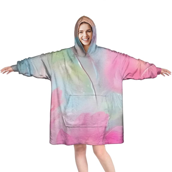 Colorful Floral Watercolor Pattern Wearable Oversized Blanket,Wearable Blanket Hoodie for Adults,Cozy Hooded Blankets with Super Pockets,Super Warm Fuzzy Pullover for Women & Men