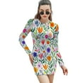 thumbnail image 1 of Colorful Floral White Background Pattern Women's Long Sleeve Bodycon Dress Soft Stretchy For Everyday Wear And Special Occasions, 1 of 6