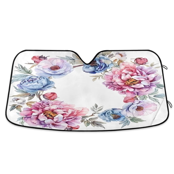 Colorful Floral Wreath Car Windshield Sun Shade Foldable Car Front Window Visor Heat and UV Protection 53x23.5
